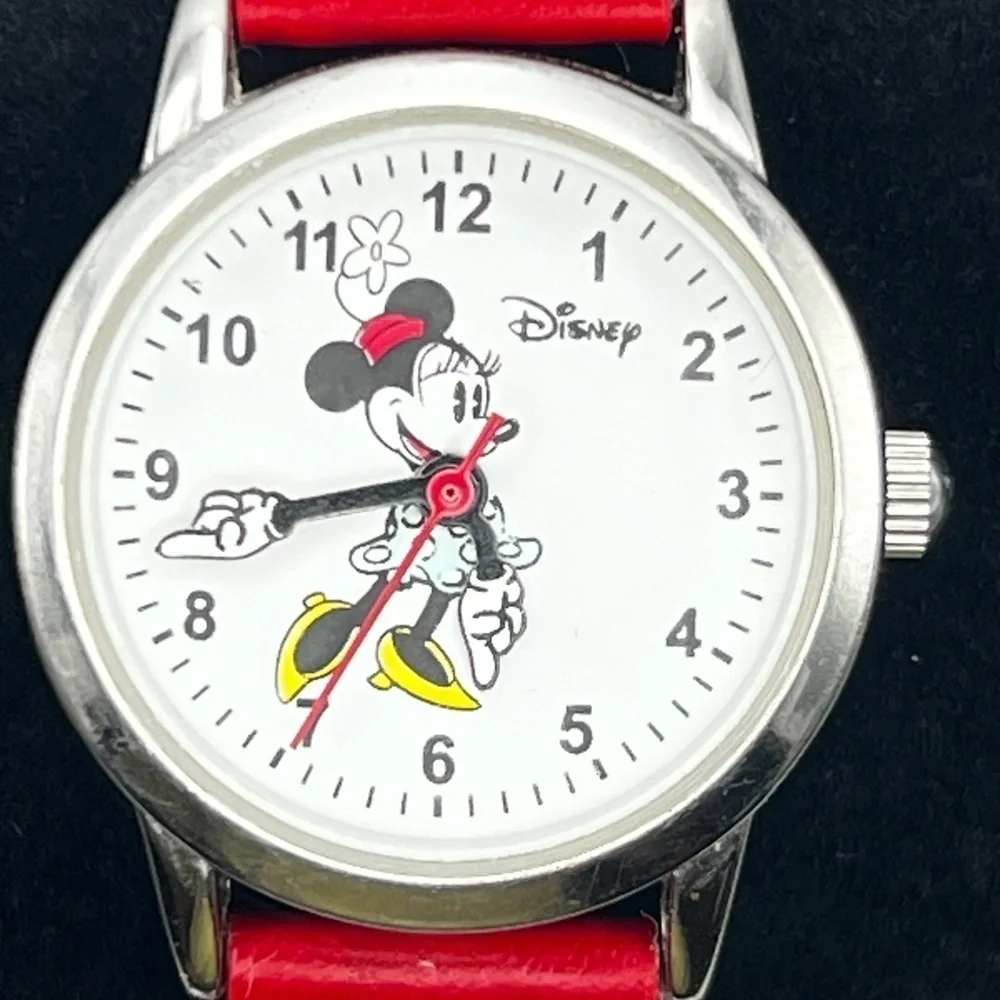 Disney Accutime Minnie Mouse Red leather strap ladies  watch working